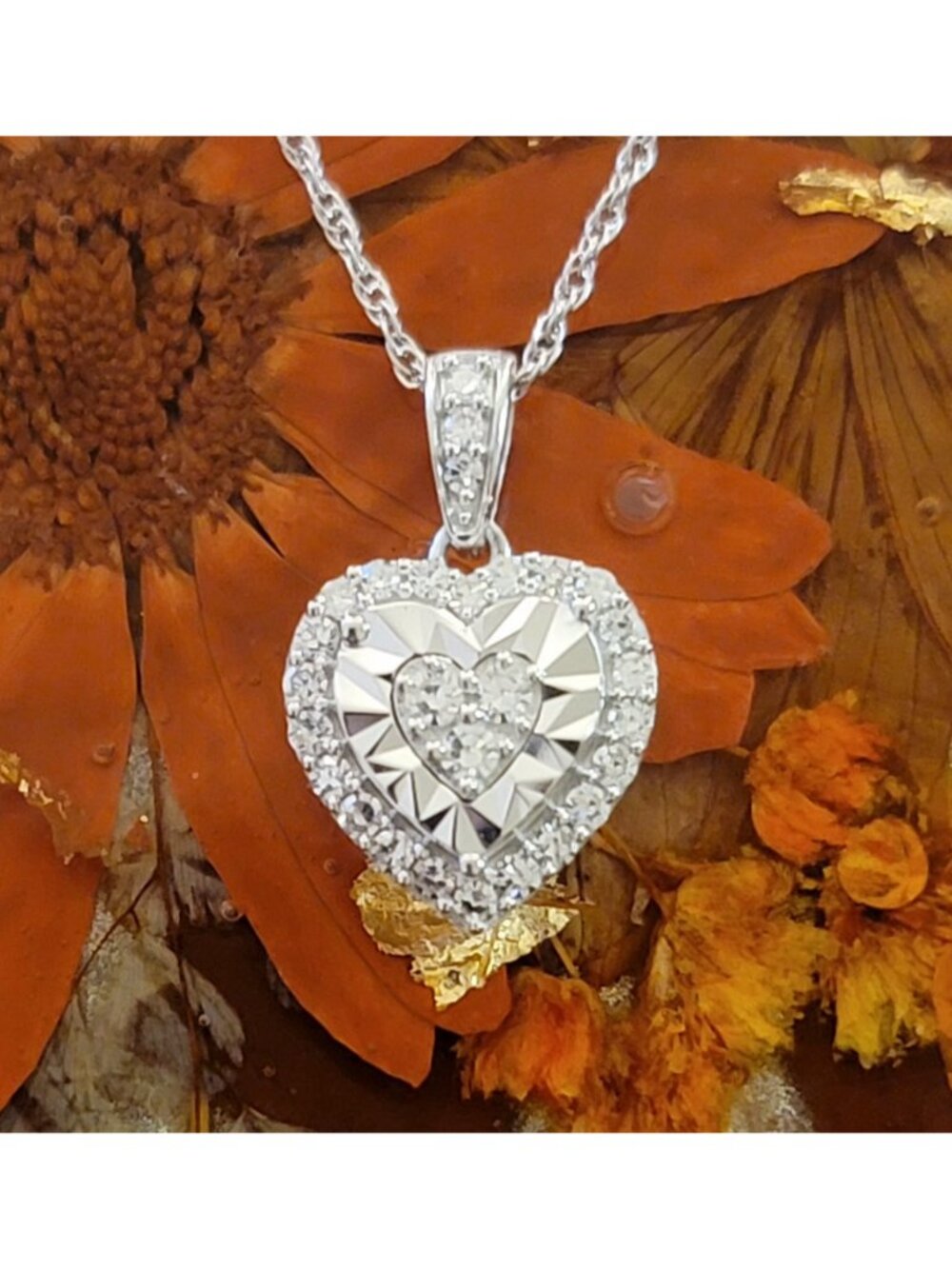 Lab Grown Diamond Heart Halo Pendant Necklace Sterling Silver NWT